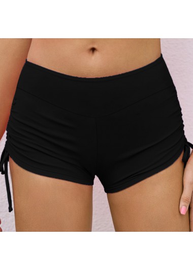 Solid Mid Waist Drawstring Detail Swimwear Shorts