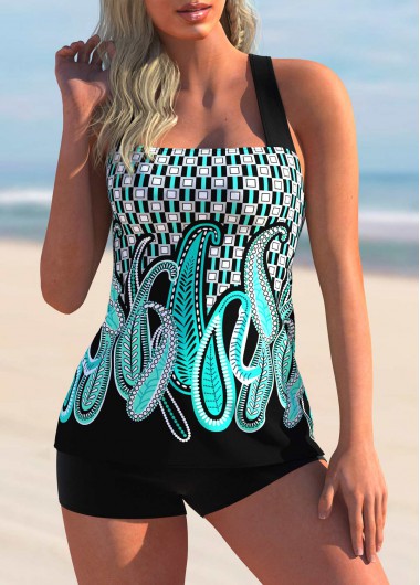 Paisley Print Cross Strap Tankini Set