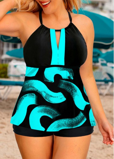 Printed Plus Size Cross Strap Tankini Set