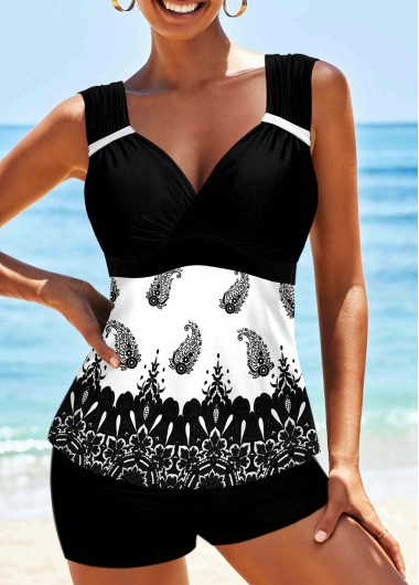 Paisley Print Wide Strap Tankini Set