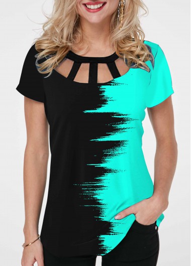 Short Sleeve Contrast Cage Neck T Shirt