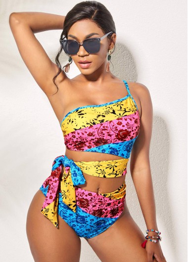 Printed Rainbow Color Tie Side Bikini Set