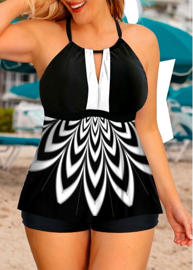Plus Size Printed Criss Cross Back Swimdress and Shorts