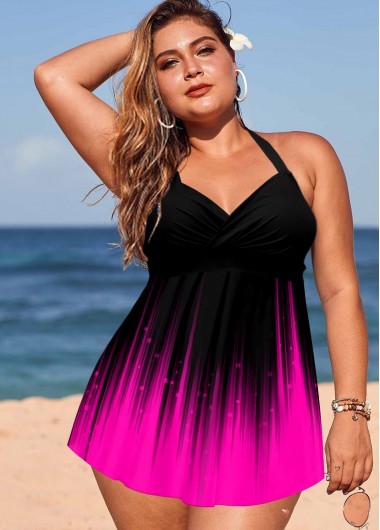 Ombre Plus Size Halter Swimdress and Panty