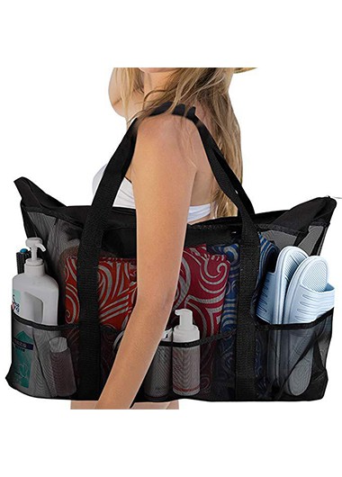 Sheer Mesh Stitching Solid Pocket Detail Storage Bag