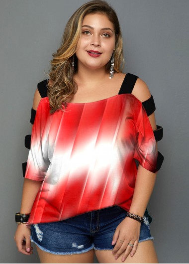 Ladder Cutout Plus Size Ombre T Shirt