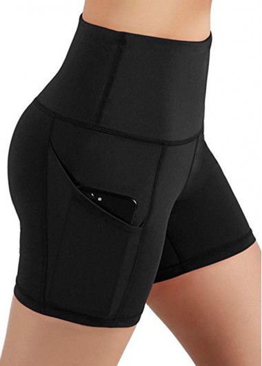 Solid High Waisted Pocket Detail Swim Shorts