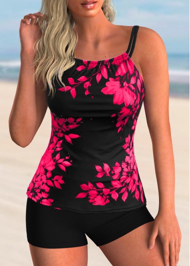 Leaf Print Spaghetti Strap Tankini Set
