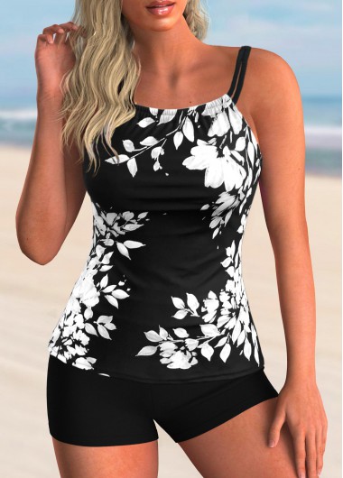Leaf Print Spaghetti Strap Tankini Set
