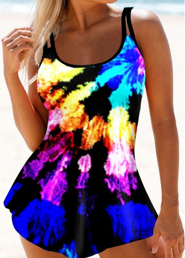 Tie Dye Print Rainbow Color Swimdress and Panty