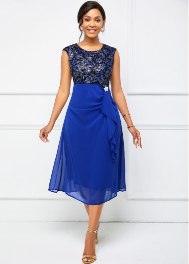Flounce Cap Sleeve Lace Stitching Dress