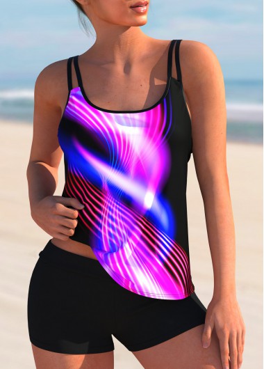 Printed Colorful Spaghetti Strap Tankini Set