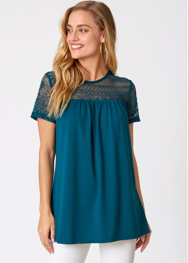 Solid Lace Patchwork Short Sleeve T Shirt