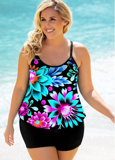 Plus Size Floral Print Multi Color Tankini Set