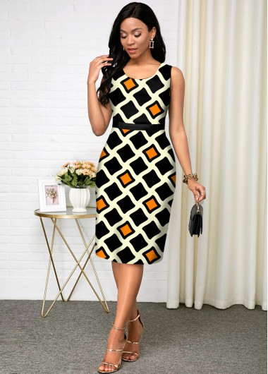 Round Neck Geometric Print Sleeveless Dress