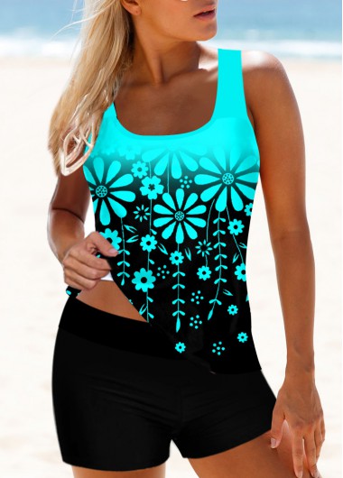 Wide Strap Floral Print Ombre Tankini Set