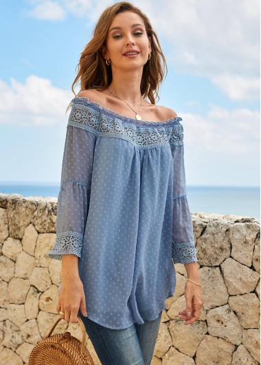 Off Shoulder Lace Stitching Stringy Selvedge Blouse
