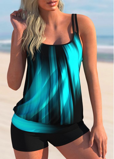 Printed Ombre Double Straps Tankini Set