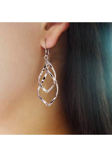 Silver Twist Rhombus Design Metal Earrings