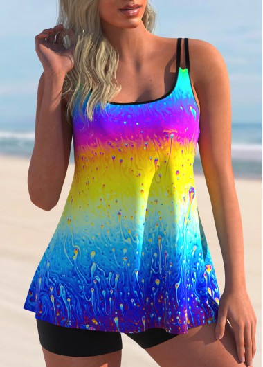 Double Straps Rainbow Color Ombre Tankini Set