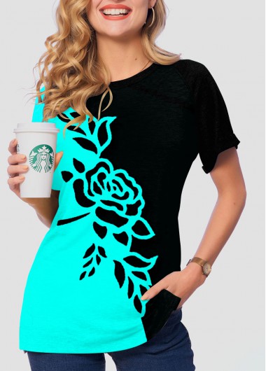 Contrast Short Sleeve Round Neck Floral Print T Shirt