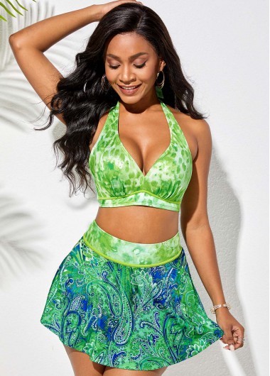 High Waist Paisley Print Halter Bikini Set