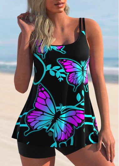 Butterfly Print Double Straps Tankini Set
