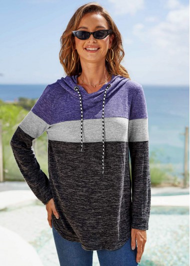 Long Sleeve Drawstring Detail Contrast Hoodie