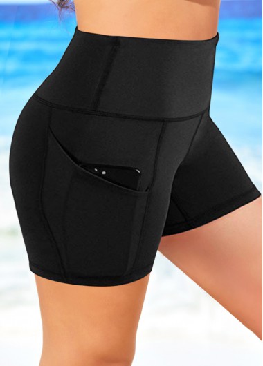 High Waist Plus Size Pocket Detail Swim Shorts