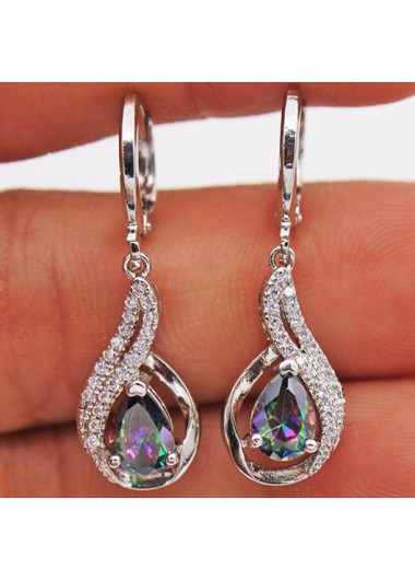 Silver Rhinestone Water Drop Detail Earrings