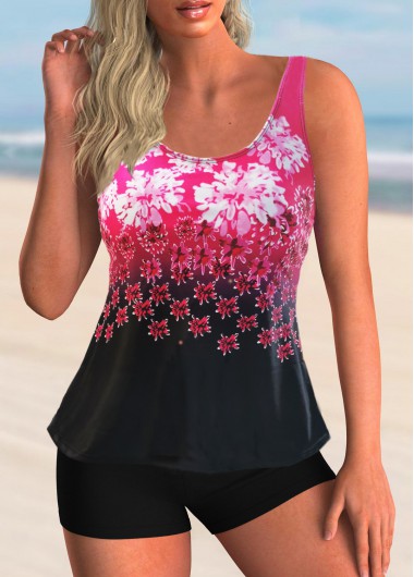 Mid Waist Wide Strap Floral Print Tankini Set