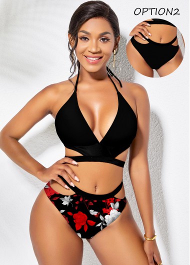 Reversible Halter Floral Print Bikini Set