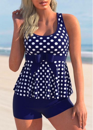 Cross Strap Polka Dot Bowknot Tankini Set