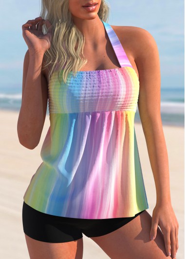 Halter Smocked Rainbow Color Tankini Set