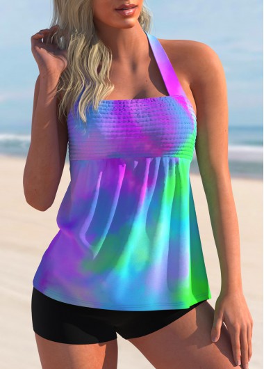 Halter Tie Dye Smocked Tankini Set