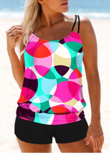 Multi Color Geometric Print Tankini Set