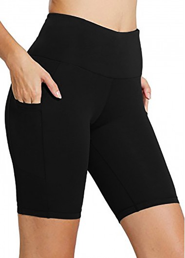 Pocket High Waisted Black Swim Shorts