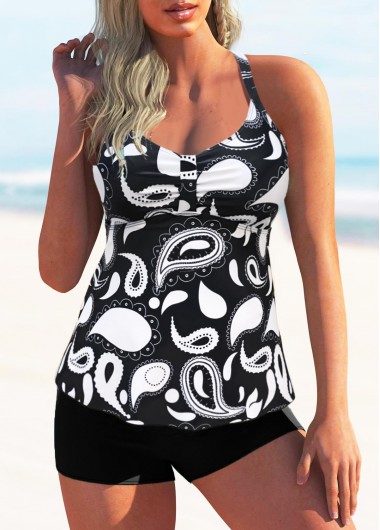 Criss Cross Back Wide Strap Animal Prints Tankini Set
