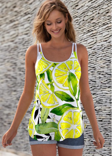 Sleeveless Lemon Print Wide Strap Camisole Top