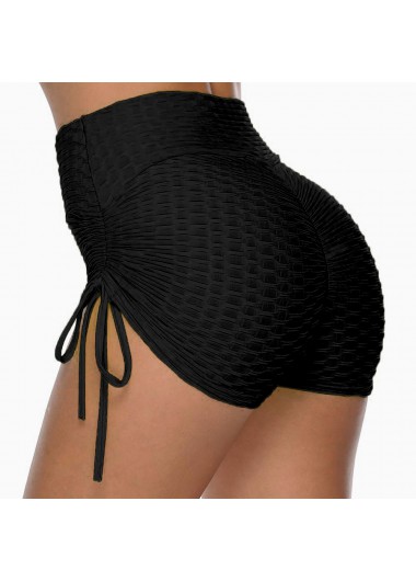 Drawstring High Waisted Black Swim Shorts