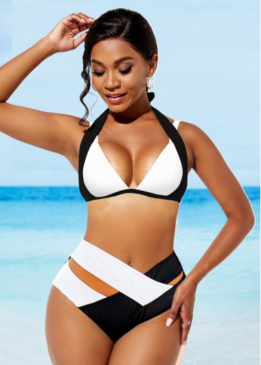 High Waisted Halter Wide Strap Bikini Set