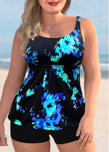 Printed Plus Size Wide Strap Tankini Set
