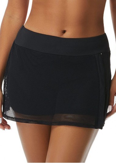 Inclined Zipper High Waisted Black Swim Skirt