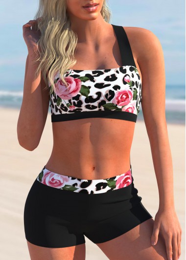 Leopard Wide Strap High Waisted Bikini Set