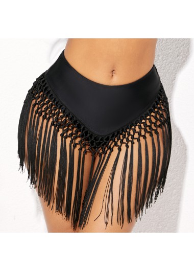 Solid Tassel Detail Mid Waist Bikini Bottom