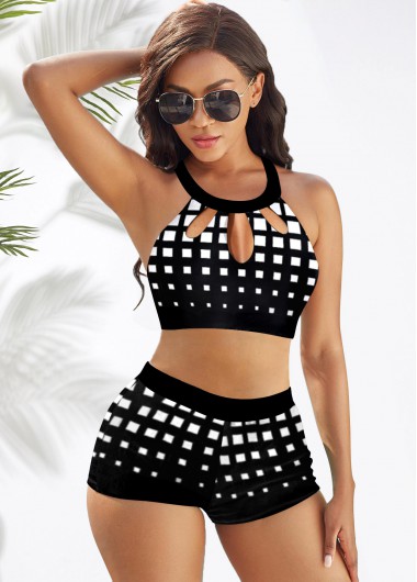High Waisted Ombre Plaid Bikini Set