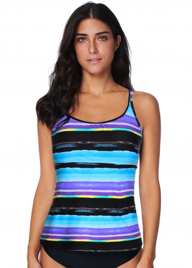 Cage Back Wide Strap Striped Tankini Top