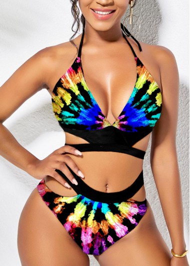 High Waisted Tie Dye Print Bikini Set