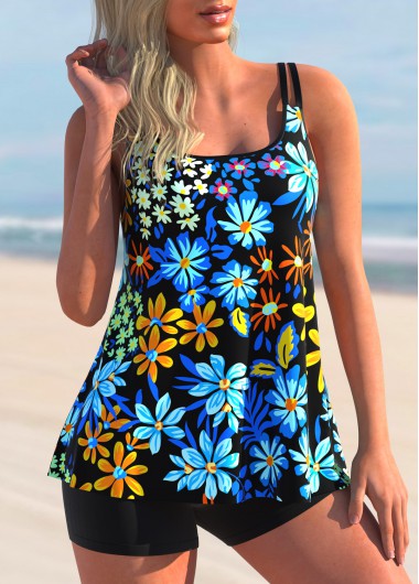 Spaghetti Strap Floral Print Tankini Set