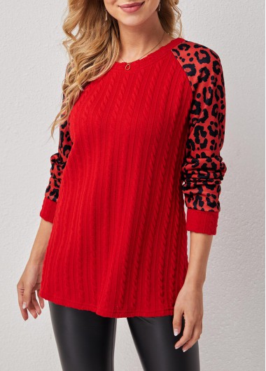 Round Neck Leopard Long Sleeve Sweatshirt